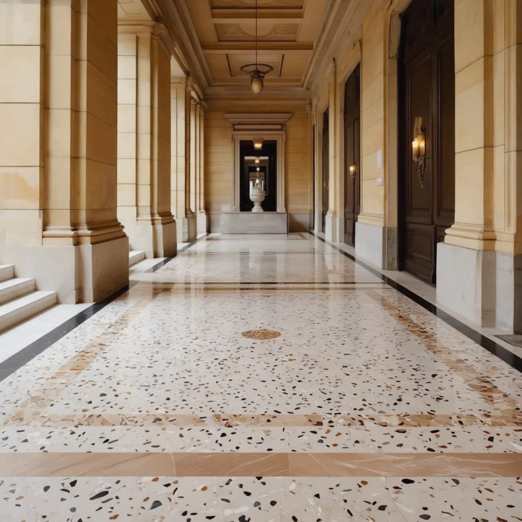 Sanierter Terrazzoboden in einem historischen Gebäudeflur